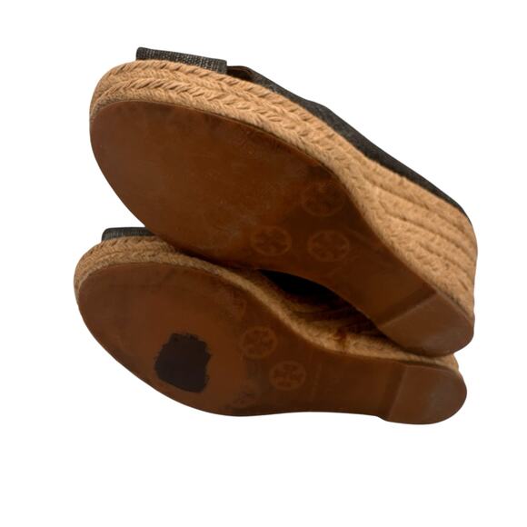 Tory Burch Metallic Filipa Canvas Espadrille Wedges Heels Size 7.5 - Picture 8 of 11